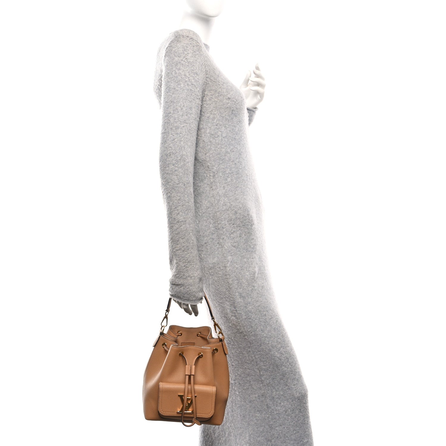 Louis Vuitton Calfskin Lockme Bucket MM Arizona Beige 2 of 10