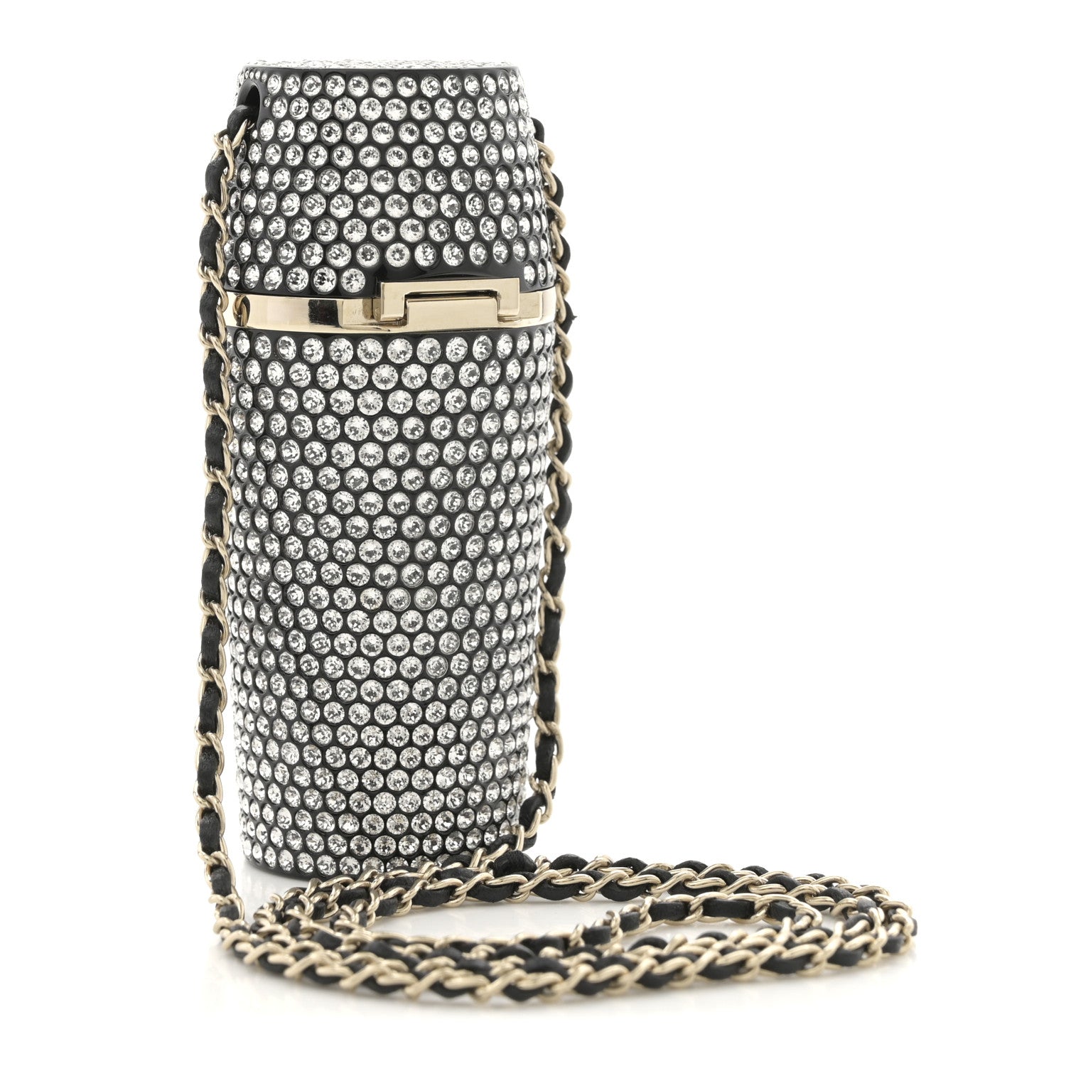 Chanel Metal Resin Lambskin Crystal Lipstick Case Long Necklace On Chain Silver Black Gold 3 of 9