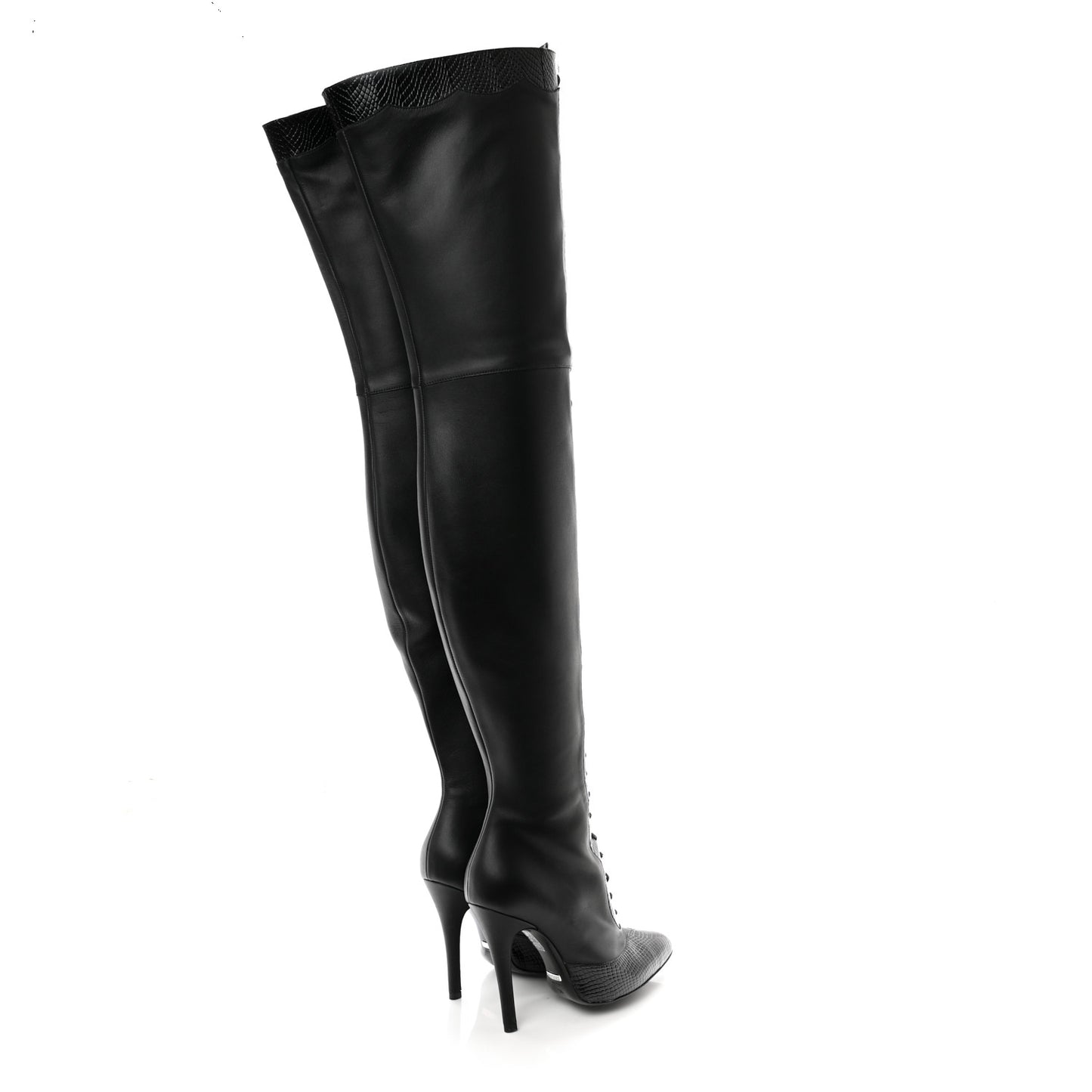 Calfskin Snakeskin Embossed Harriet Over the Knee High Boots 38 Black