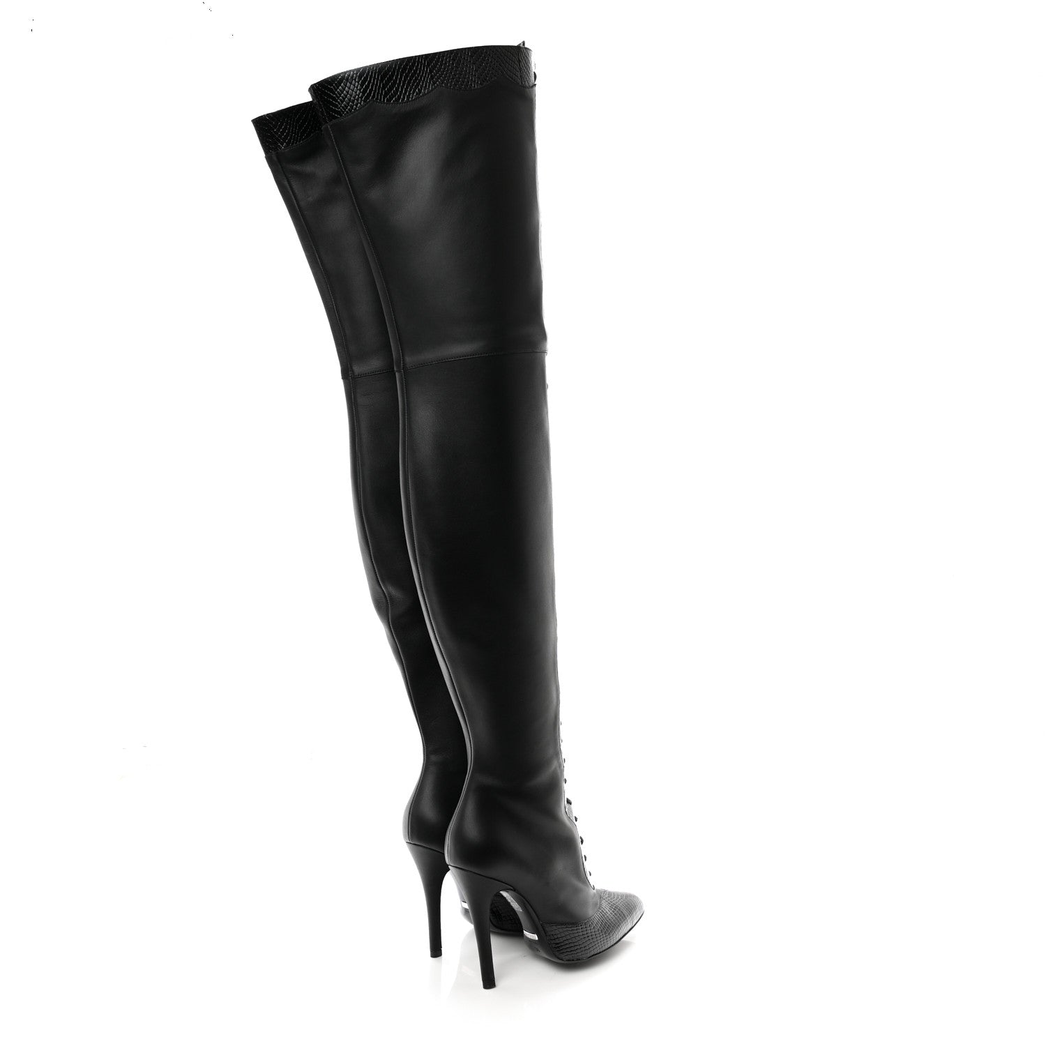 Gucci Calfskin Snakeskin Embossed Harriet Over the Knee High Boots 38 Black 4 of 8