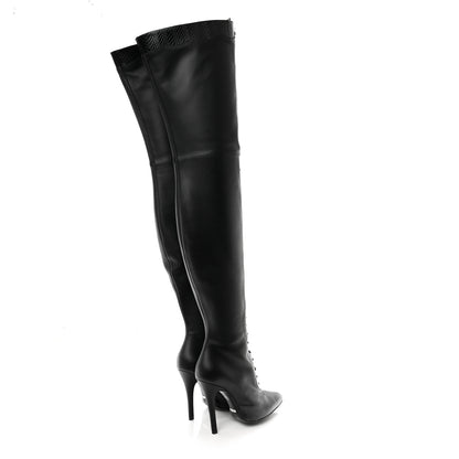 Gucci Calfskin Snakeskin Embossed Harriet Over the Knee High Boots 38 Black 4 of 8