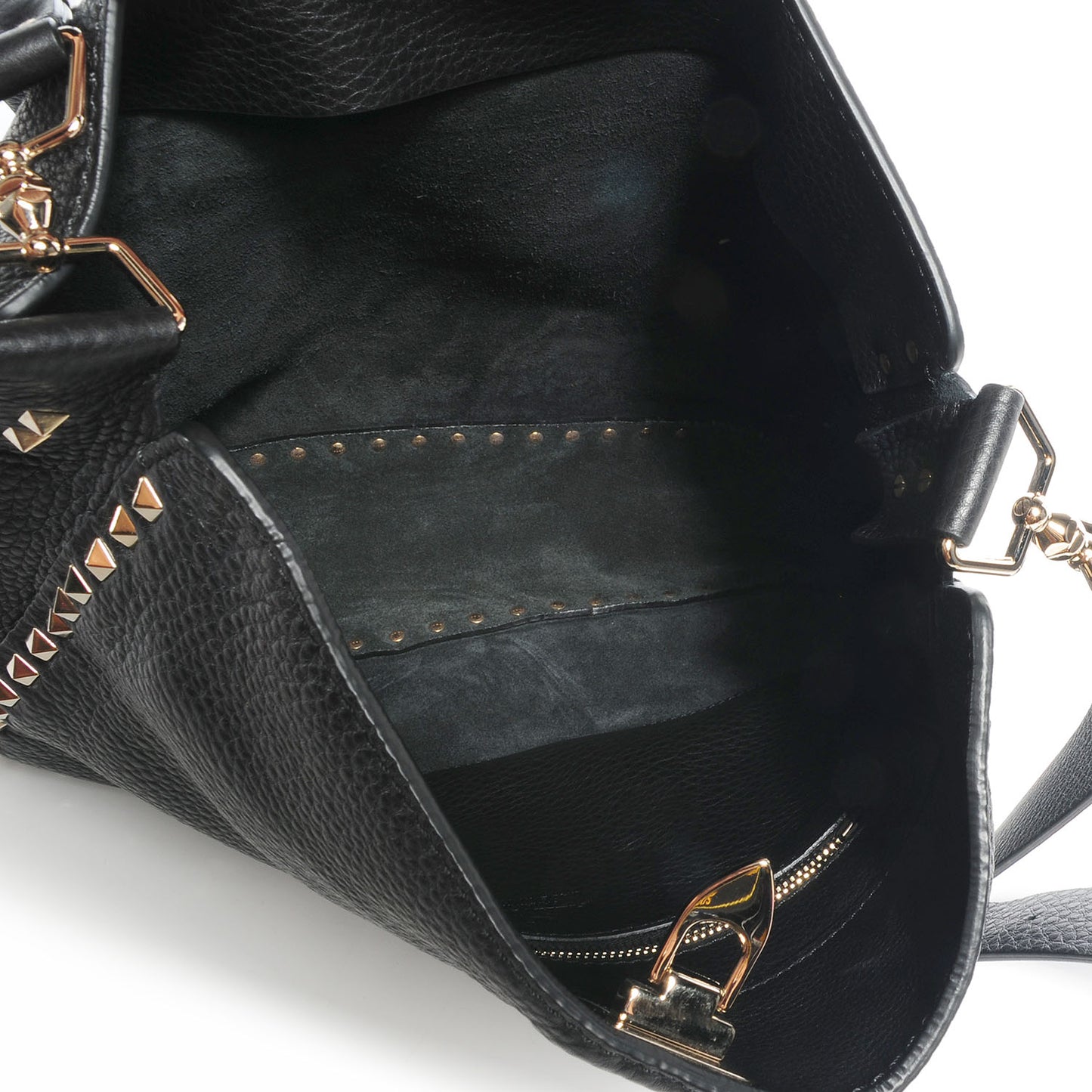 Pebbled Calfskin Large Rockstud Flip-Lock Messenger Bag Black