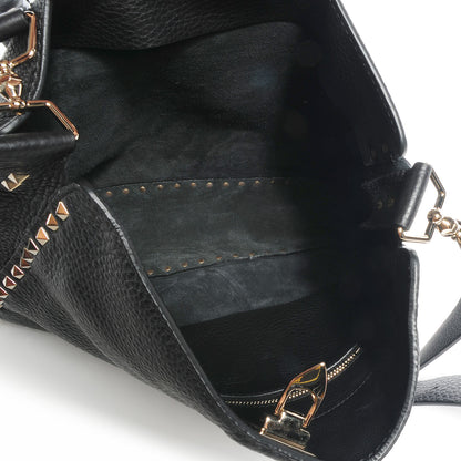 Valentino Garavani Pebbled Calfskin Large Rockstud Flip-Lock Messenger Bag Black 5 of 9