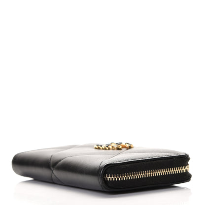 Chanel Shiny Goatskin Quilted Chanel 19 Long Zipped Around Wallet Black 7 of 8