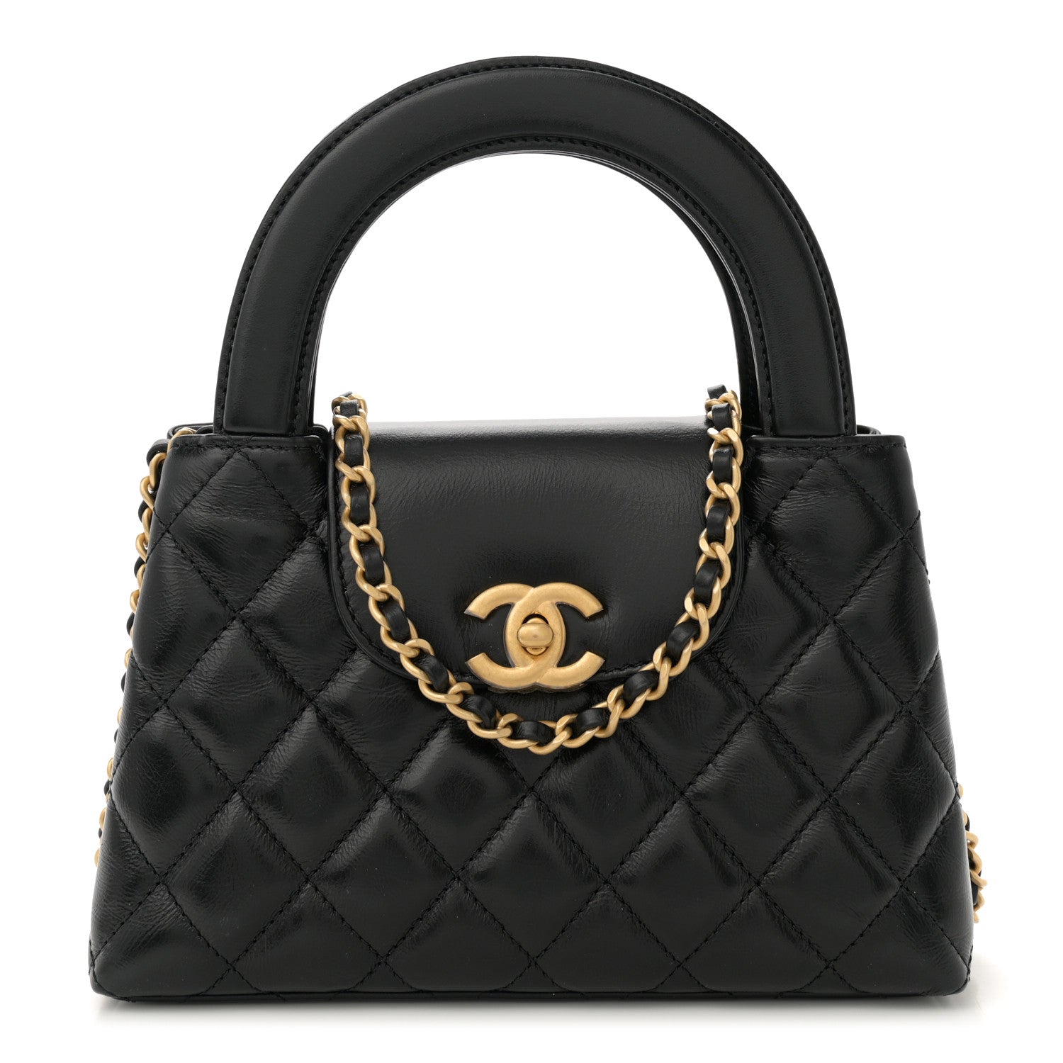 Chanel Shiny Aged Calfskin Quilted Nano Kelly Shopper Black 1 of 11