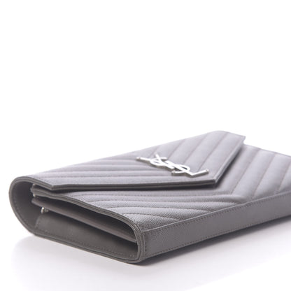Saint Laurent Grain De Poudre Matelasse Chevron Monogram Chain Wallet Earth 7 of 9