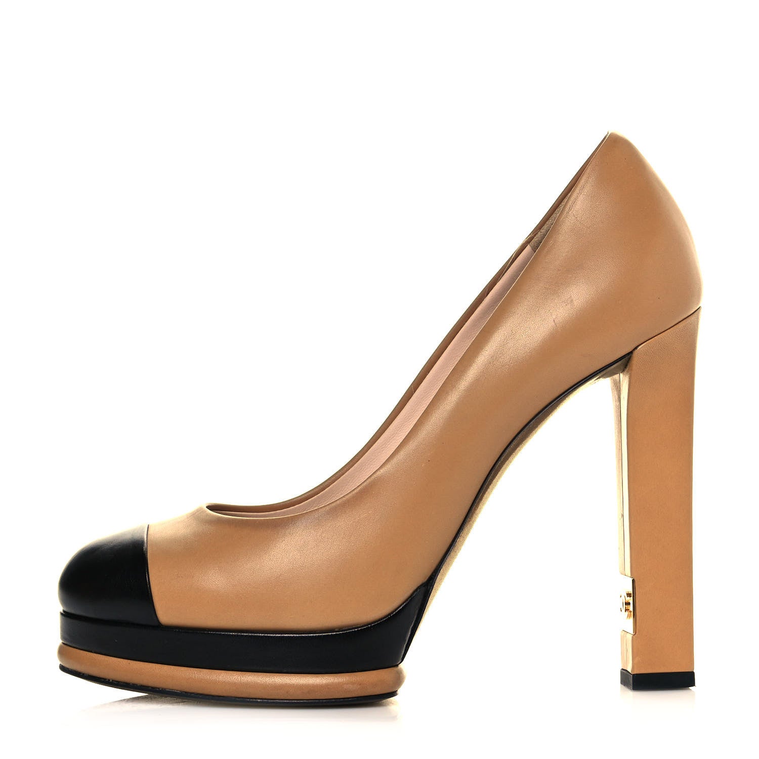 Chanel Lambskin Platform Cap Toe Pumps 38 Beige Black 1 of 8