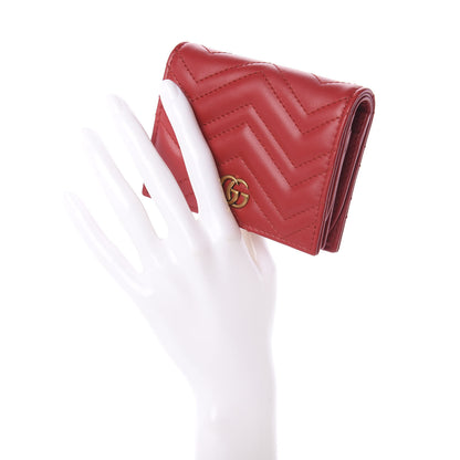 Gucci Calfskin Matelasse GG Marmont Card Case Wallet Hibiscus Red 2 of 6