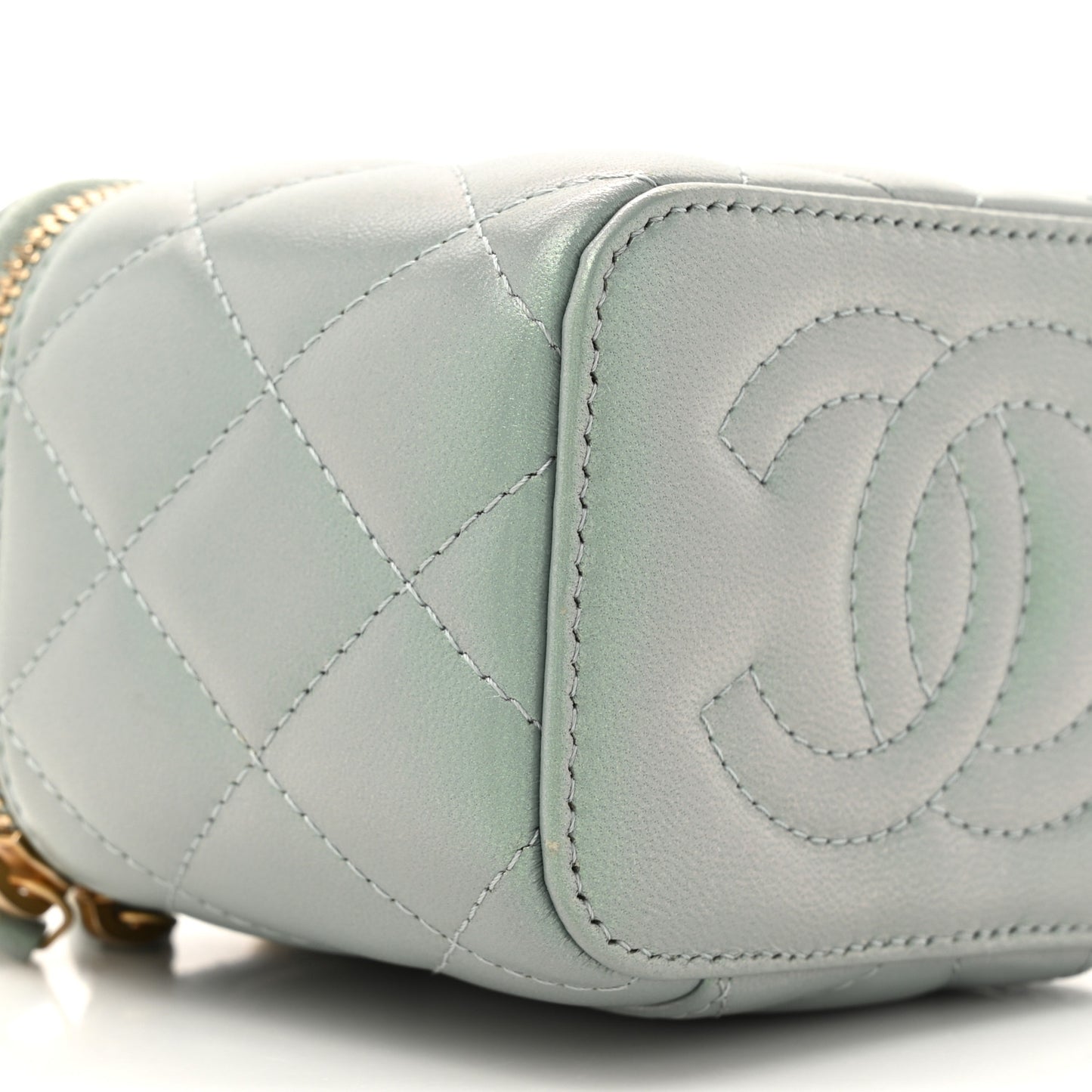 Metallic Lambskin Quilted Dynasty Mini Vanity Case With Chain Grey