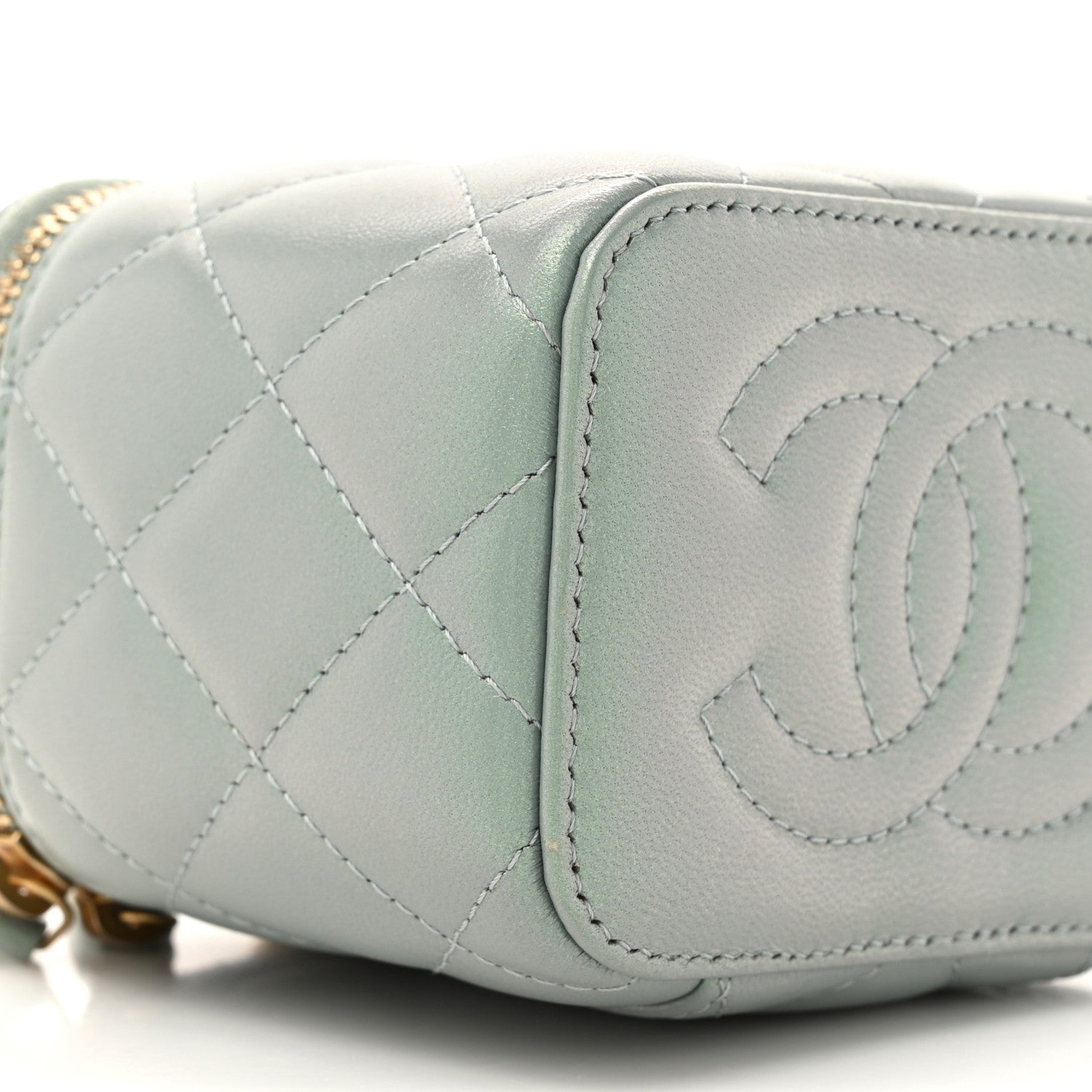 Chanel Metallic Lambskin Quilted Dynasty Mini Vanity Case With Chain Grey 10 of 12