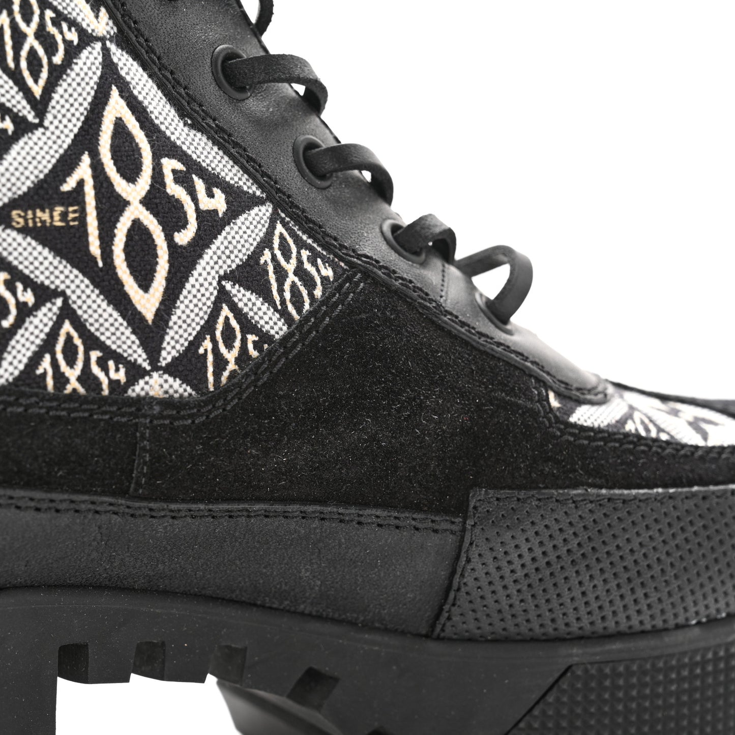 Suede Calfskin Jacquard Since 1854 Laureate Platform Desert Boots 40 Black