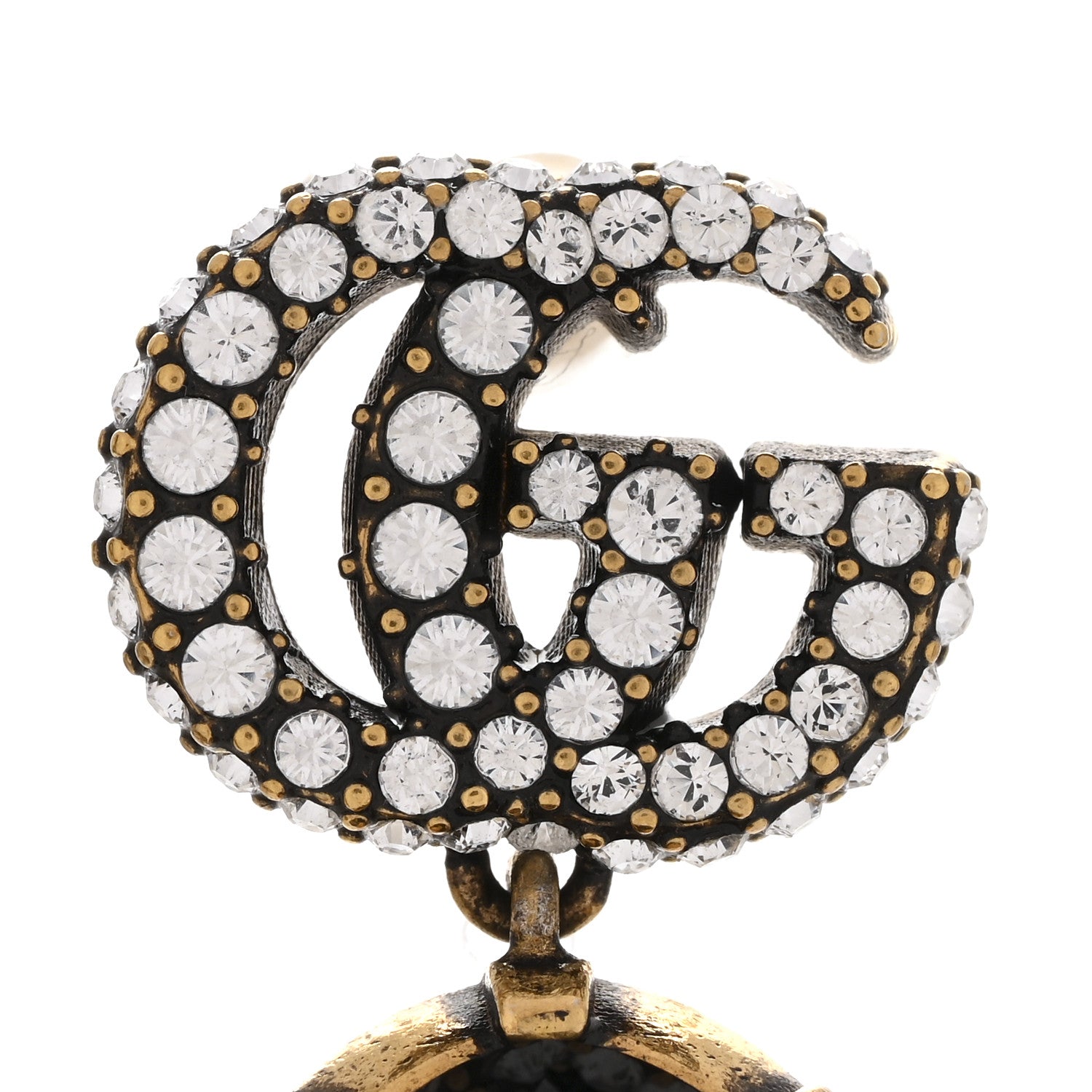 Gucci Metal Crystal Double G Drop Earrings Black Gold 5 of 6