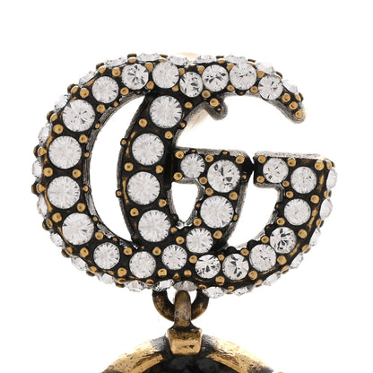 Gucci Metal Crystal Double G Drop Earrings Black Gold 5 of 6