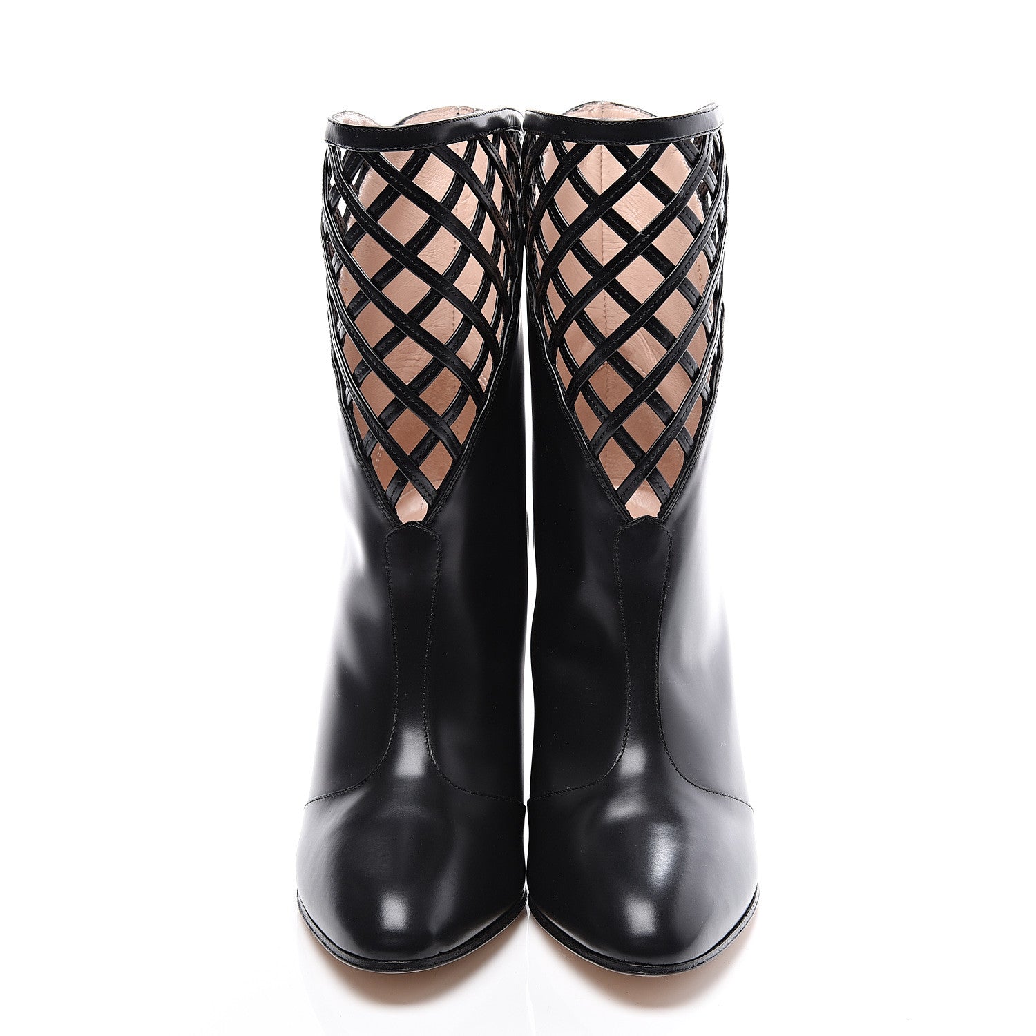 Gucci Plume Calfskin Damir Lattice Cutout Boots 38.5 Black 3 of 11