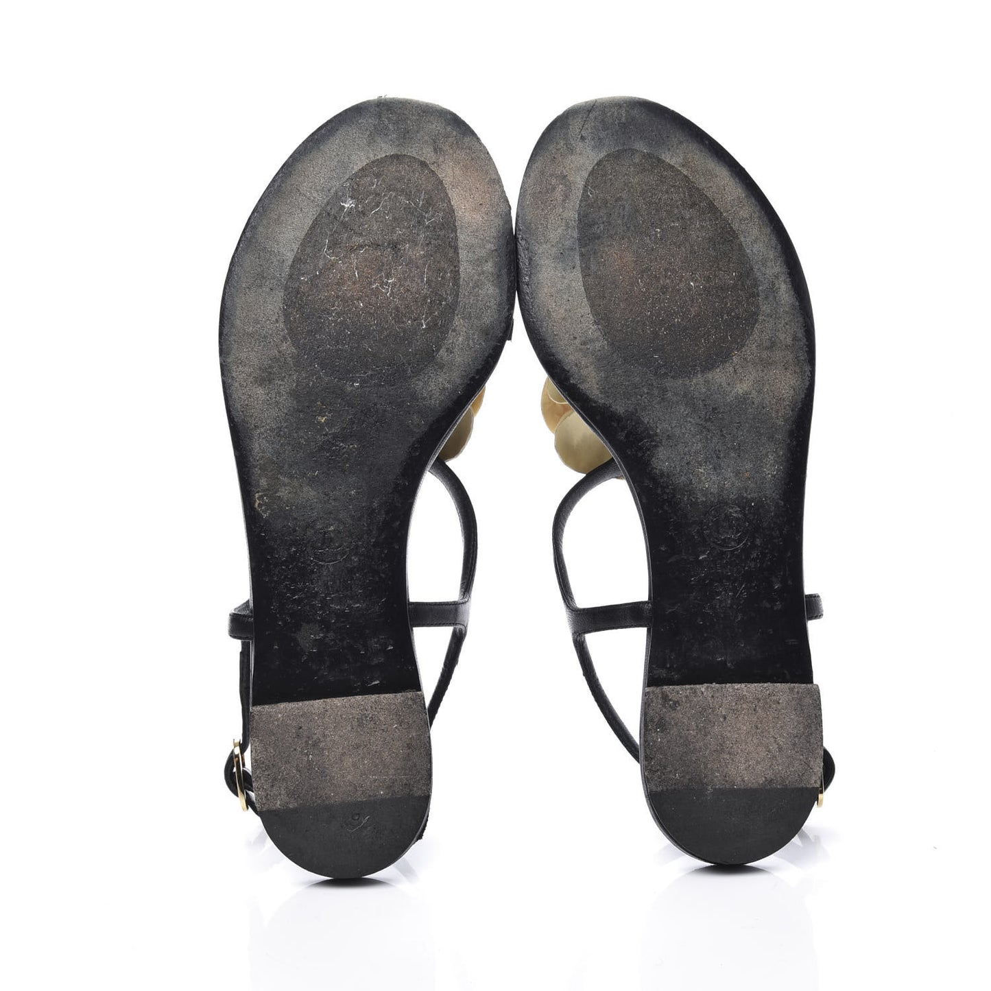 Lambskin Camellia Thong Sandals 37.5 Black White
