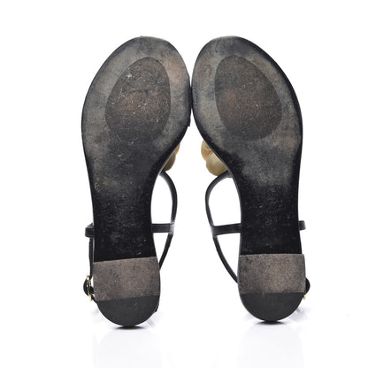 Chanel Lambskin Camellia Thong Sandals 37.5 Black White 6 of 9
