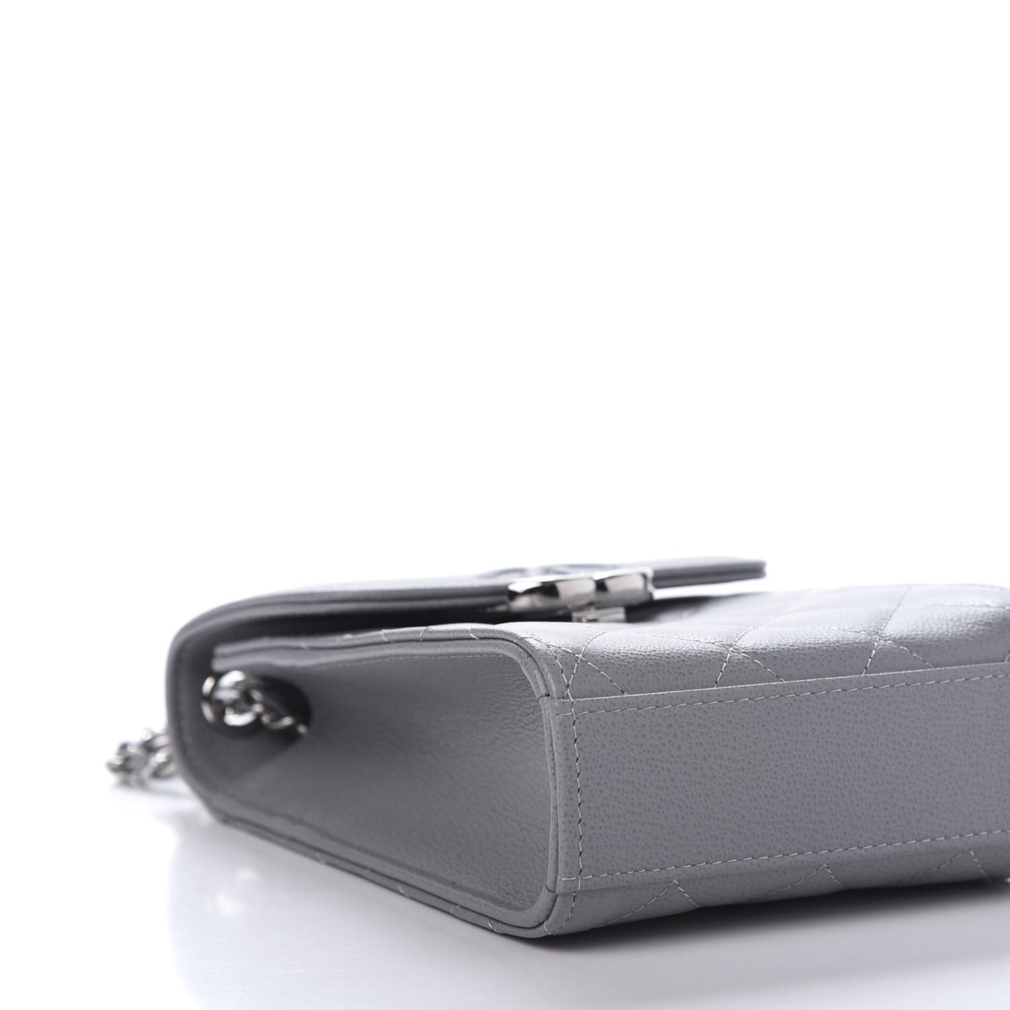 Grained Calfskin Quilted CC Box Clutch With Chain Grey