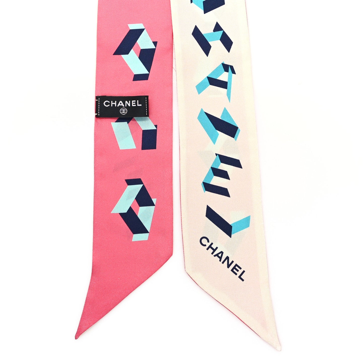 Silk Logo Slim Bandeau Scarf Ecru Pink