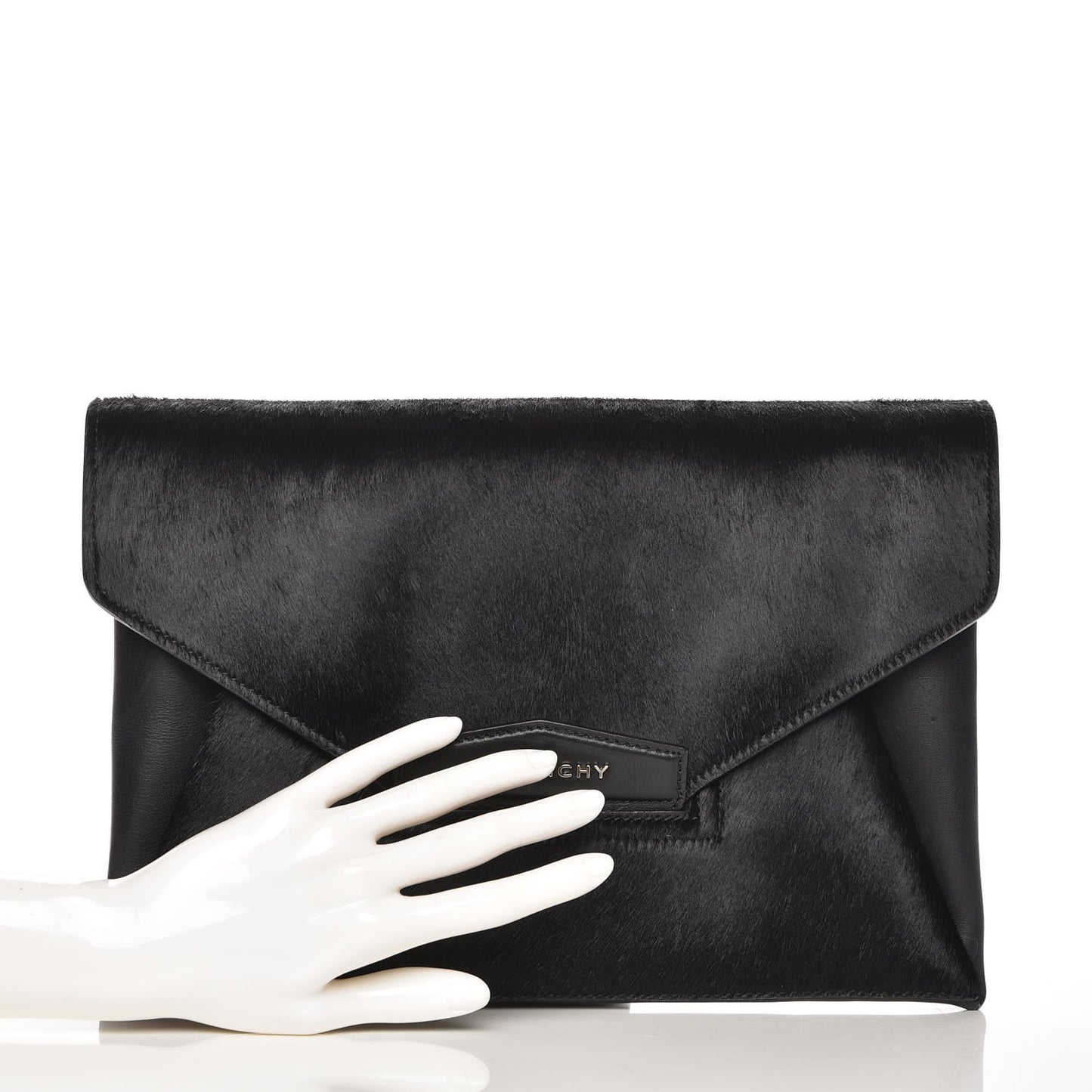 Calf Hair Smooth Calfskin Medium Antigona Envelope Clutch Black
