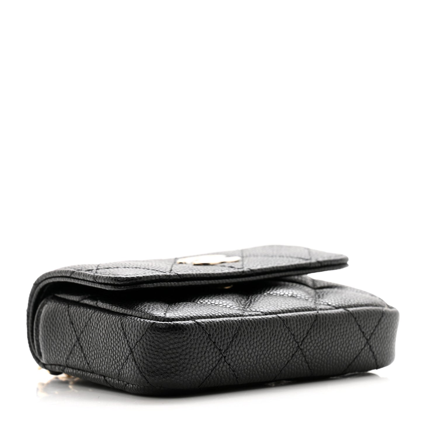 Caviar Quilted Mini Pearl On Top Coin Purse With Chain Black