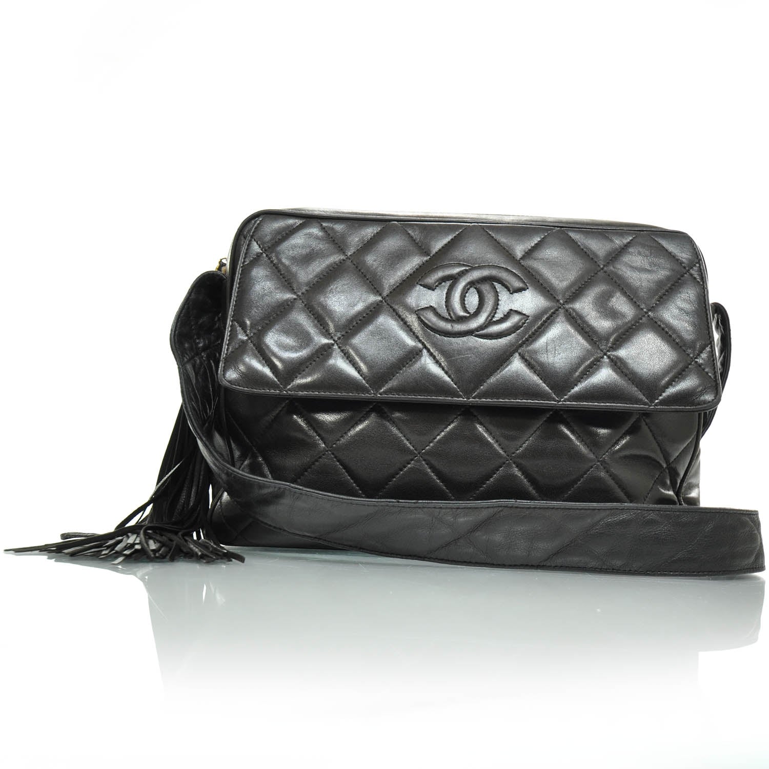 Chanel Lambskin Quilted Tassel Shoulder Bag Dark Brown 1 of 9