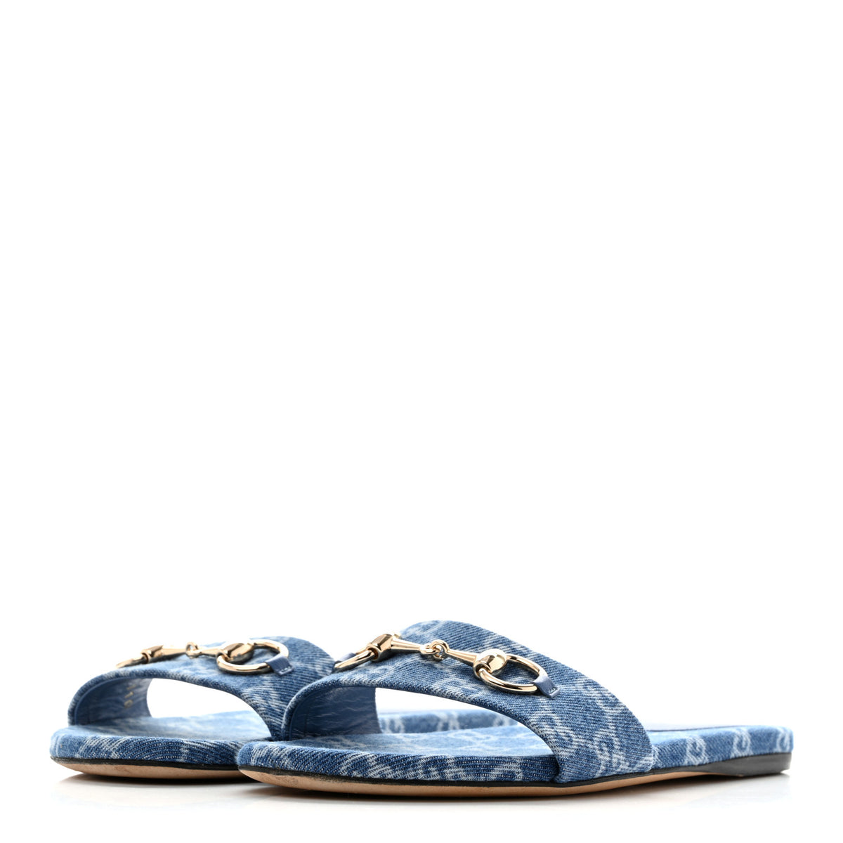 Gucci New Denim GG Monogram Horsebit Flat Slide Sandals 36 Blue 4 of 10