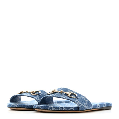 Gucci New Denim GG Monogram Horsebit Flat Slide Sandals 36 Blue 4 of 10