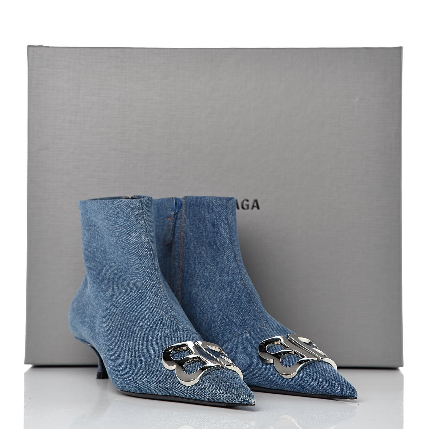 Denim BB Pointy Toe Ankle Booties 37 Light Bleu