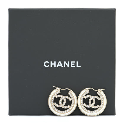 Chanel Metal Crystal Strass CC Hoop Earrings Gold 5 of 6