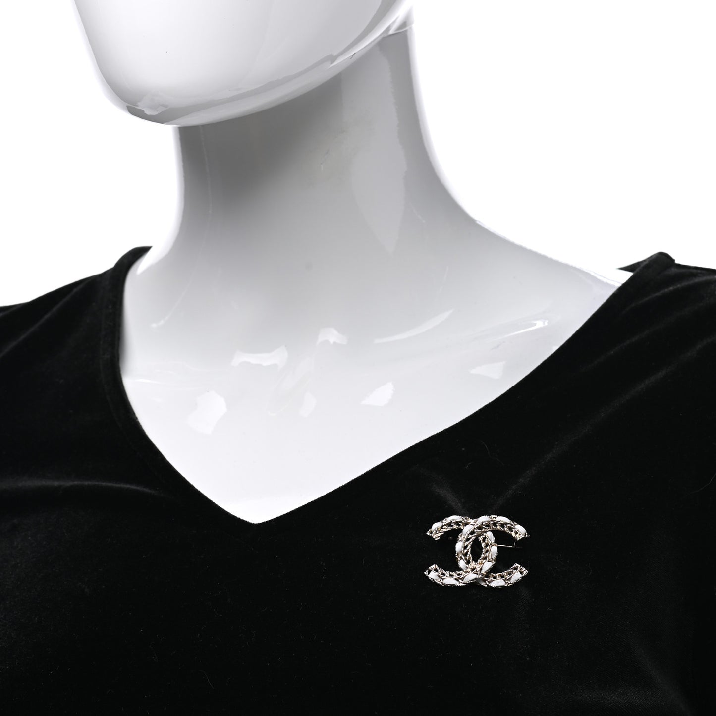 Lambskin CC Chain Brooch White Gold