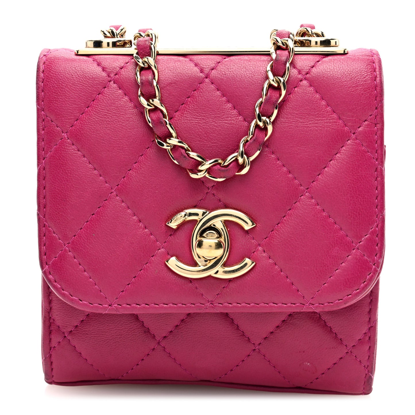 Lambskin Quilted Mini Trendy CC Clutch With Chain Fuchsia