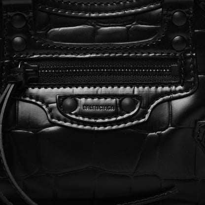 Balenciaga Semi Shiny Calfskin Crocodile Embossed Neo Classic Black Hardware Nano City Crossbody Black 7 of 9
