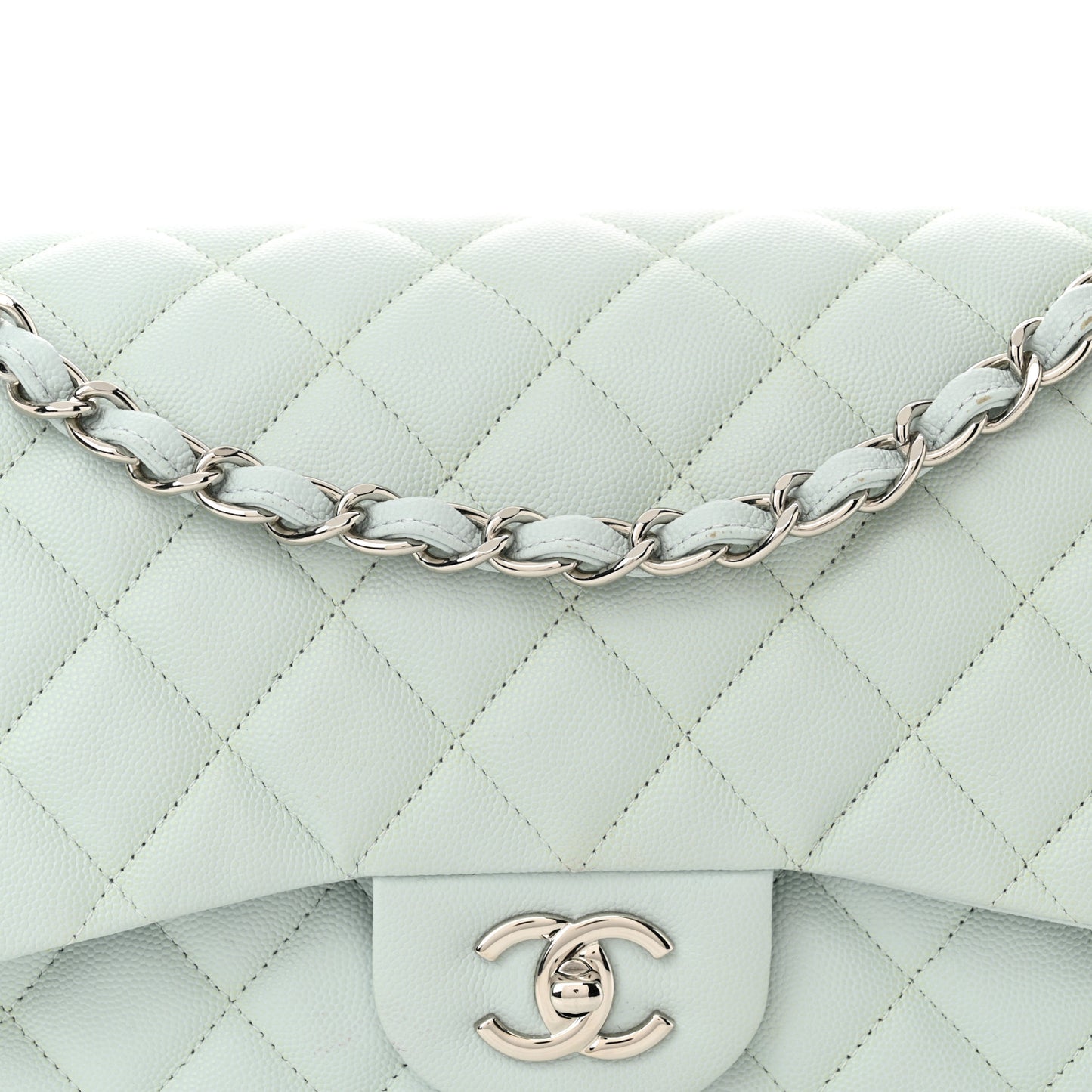 Caviar Quilted Jumbo Double Flap Light Blue
