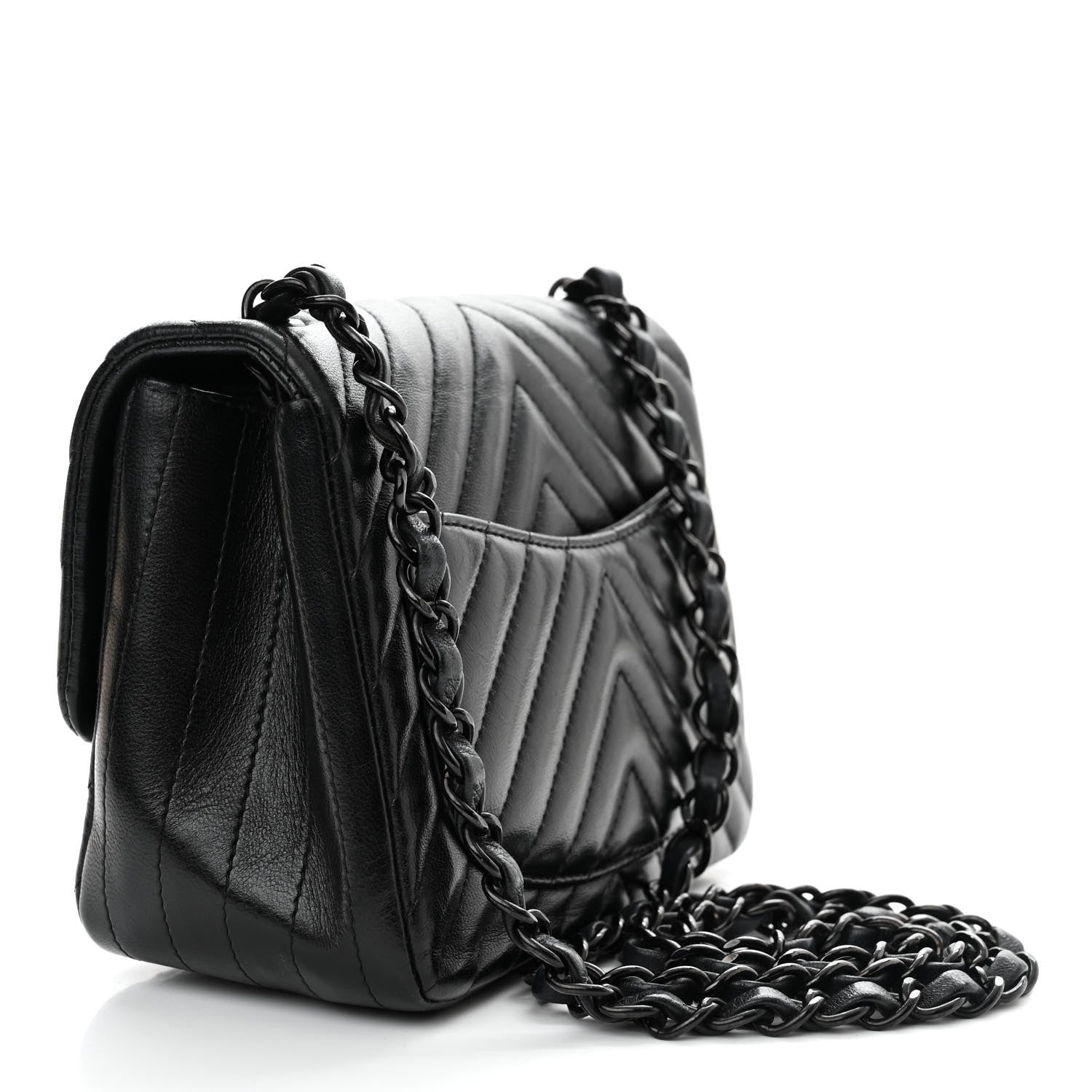 Chanel Lambskin Chevron Quilted Mini Square Flap So Black 3 of 15