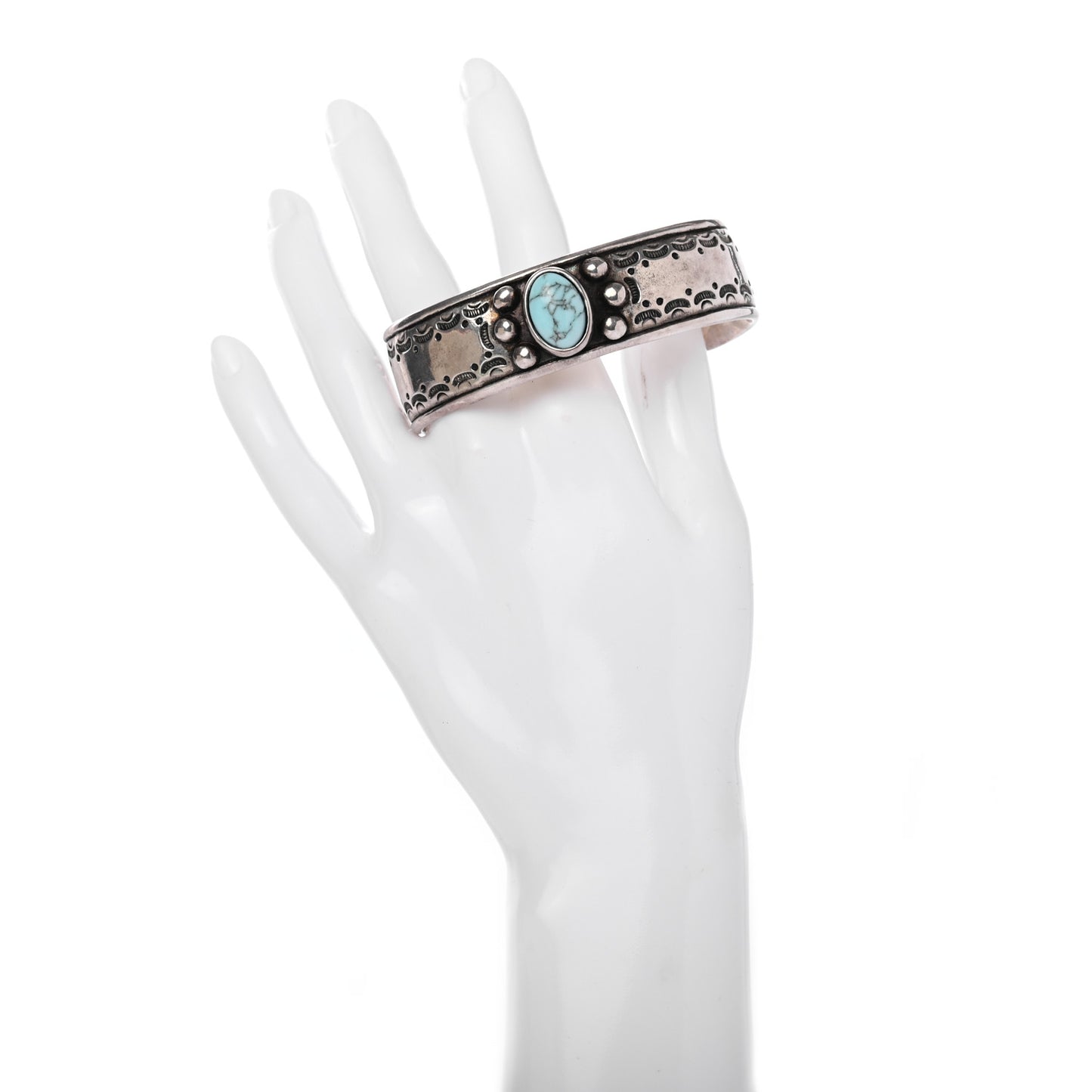 Brass Textured Turquoise Cuff Bracelet Silver