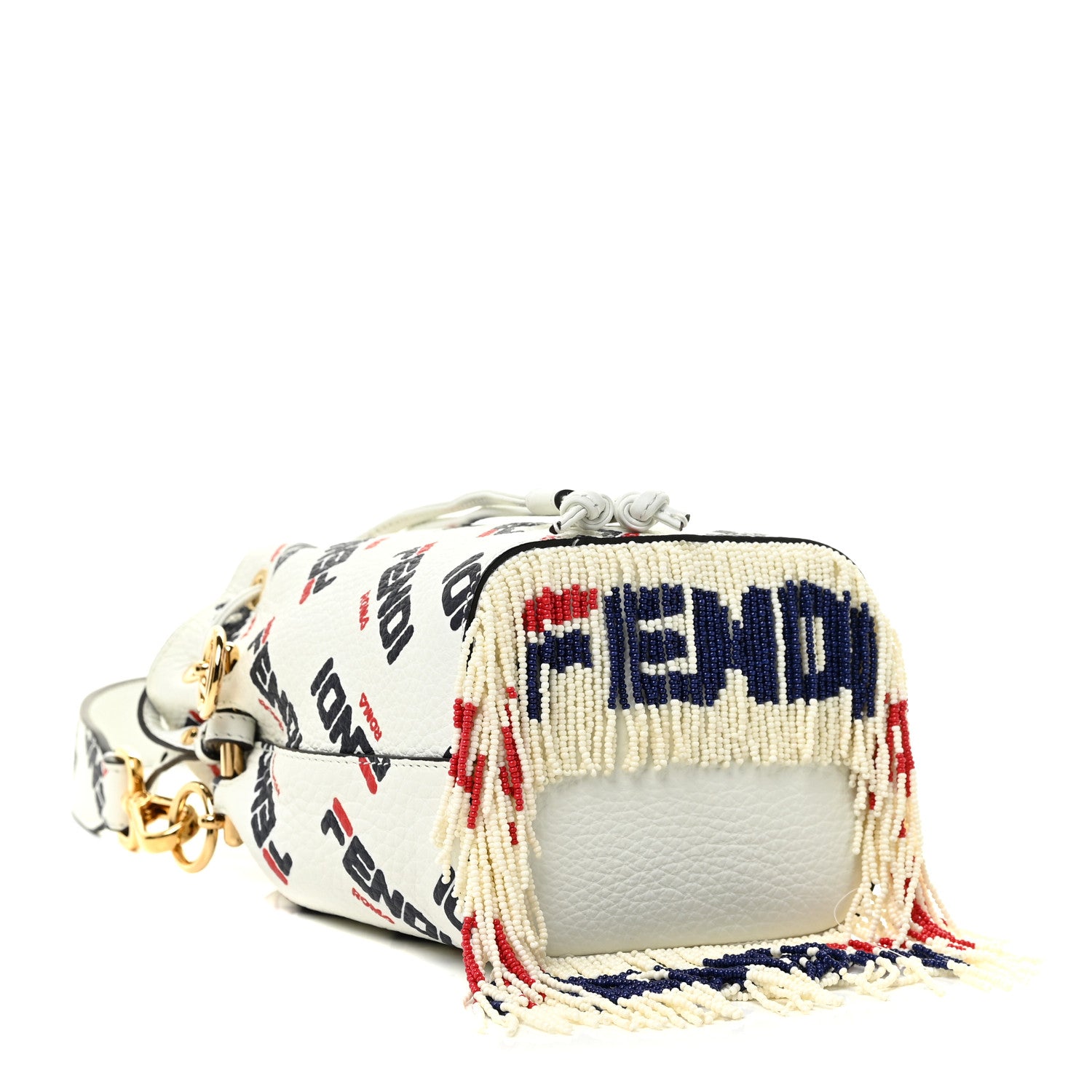 Fendi X FILA Calfskin F is Fendi Mania Fringe Mini Mon Tresor Bucket Bag White 4 of 12