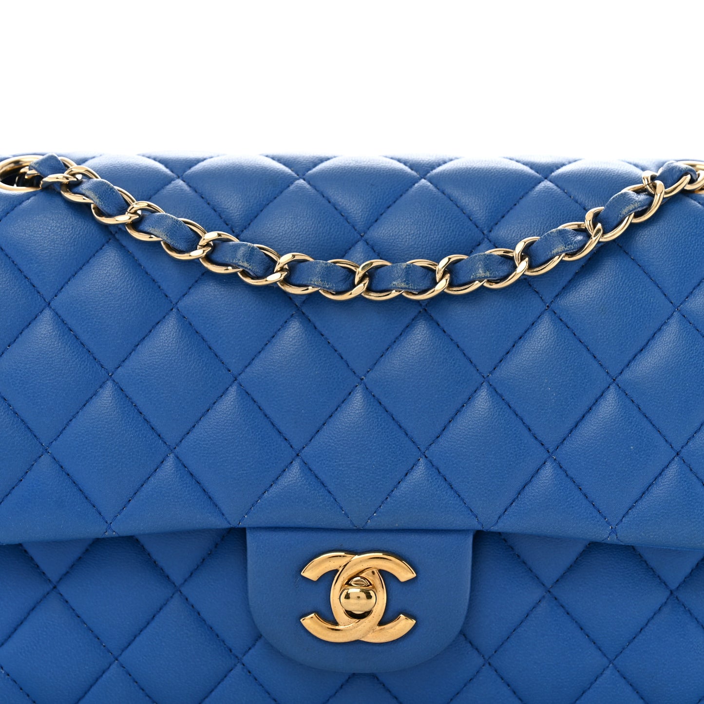 Lambskin Quilted Medium Double Flap Blue