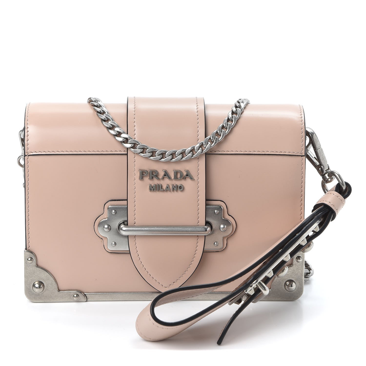 Prada Spazzolato Soft Calf Cahier Chain Wristlet Clutch Pesca 1 of 8