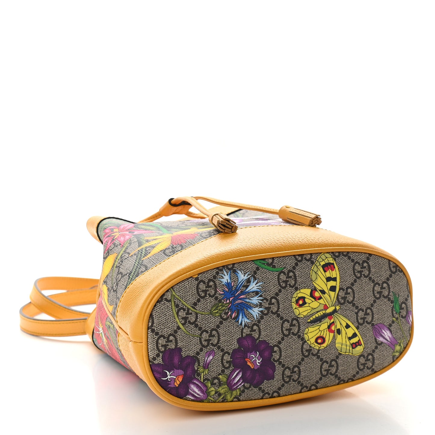GG Supreme Monogram Flora Small Ophidia Bucket Bag Beige Multicolor Crop