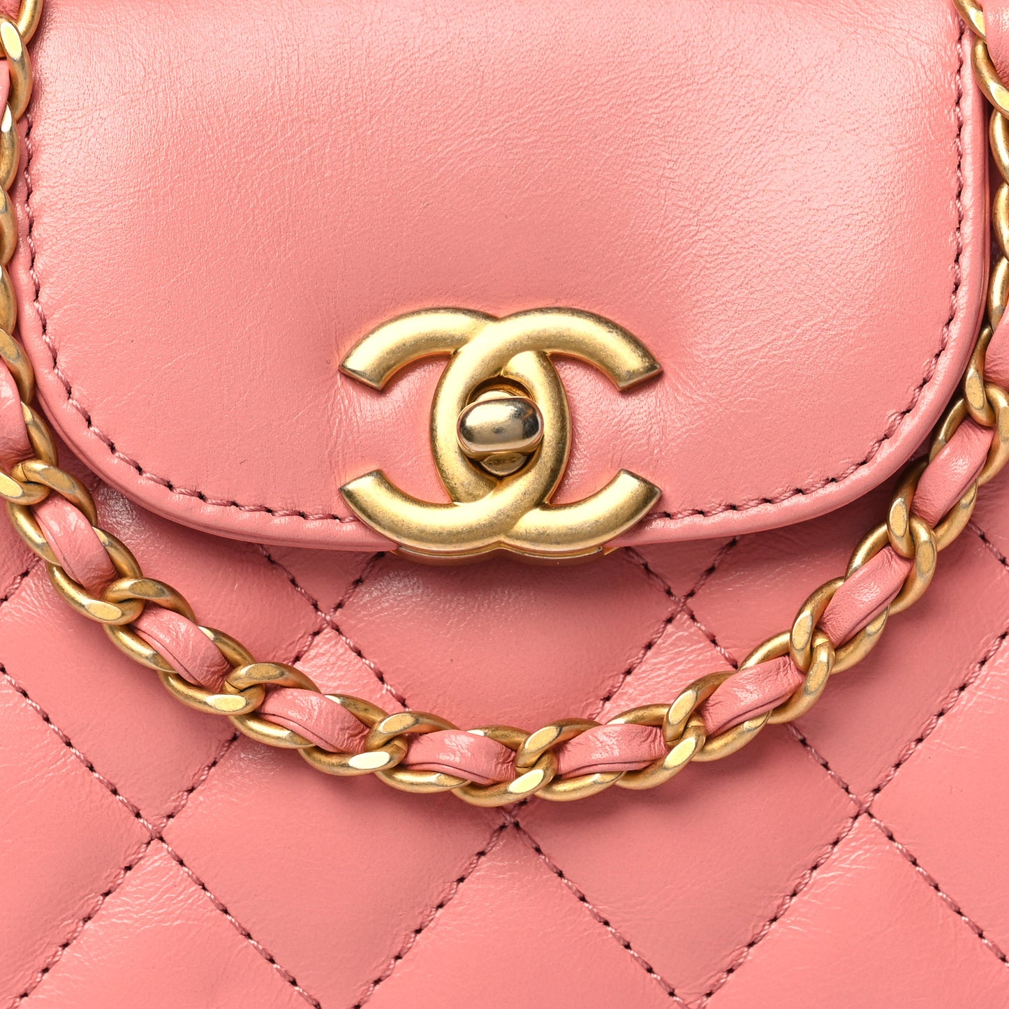 Shiny Aged Calfskin Quilted Nano Kelly Shopper Coral Pink