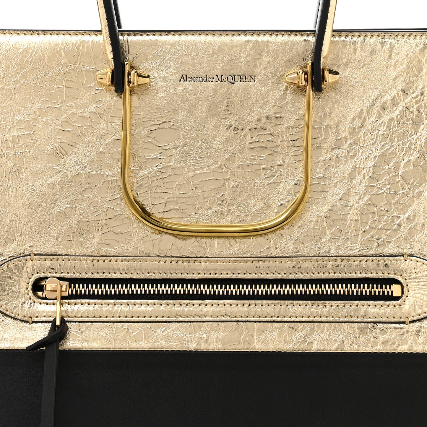Metallic Crash Calfskin The Tall Story Shoulder Bag Black Gold