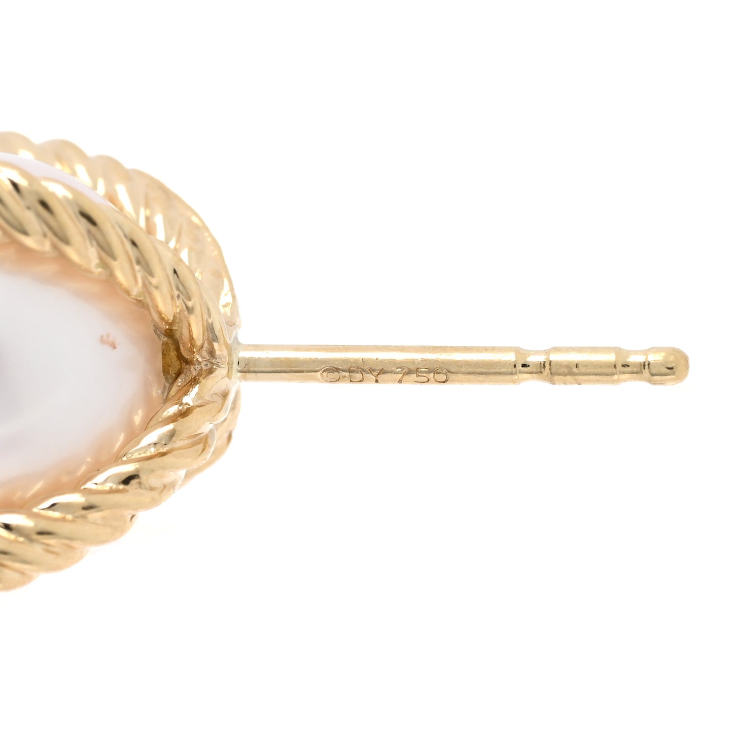 18K Yellow Gold Diamond Pearl 9.5mm Cable Stud Earrings