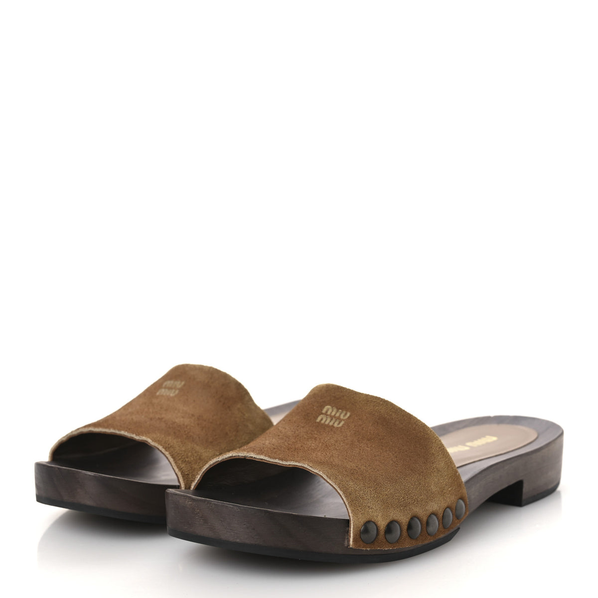 Miu Miu Suede Logo Slide Clogs 37 Cannella 4 of 11