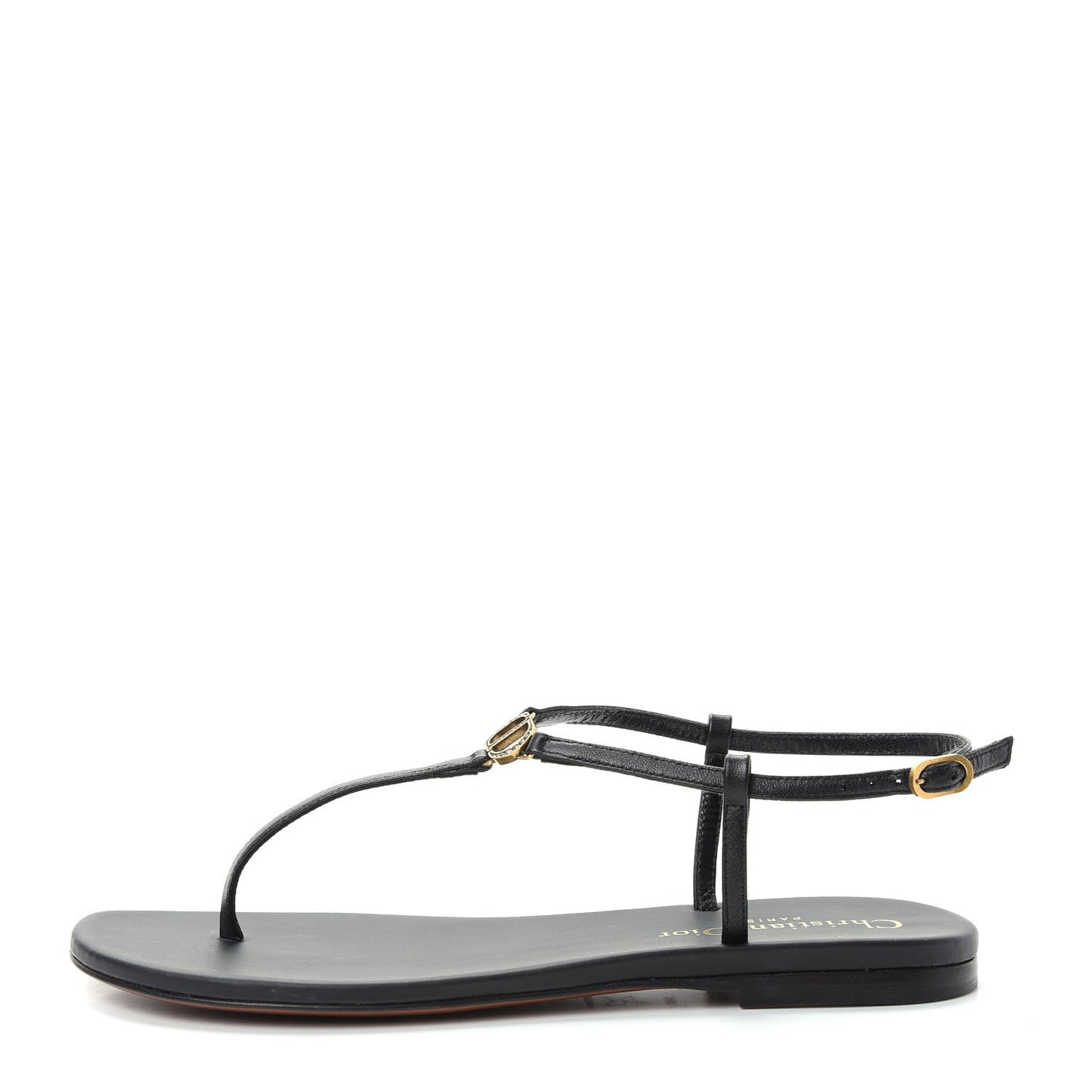 Lambskin Signature T-Strap Sandals 36 Black