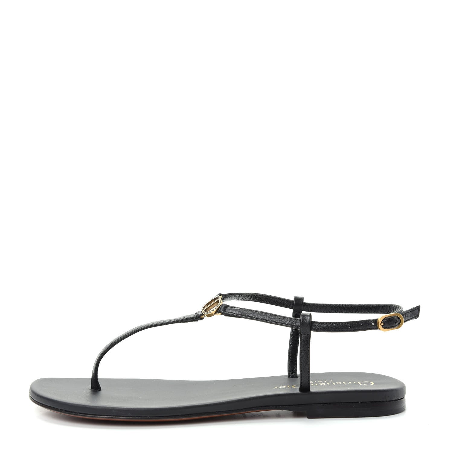 Christian Dior Lambskin Signature T-Strap Sandals 36 Black 1 of 10