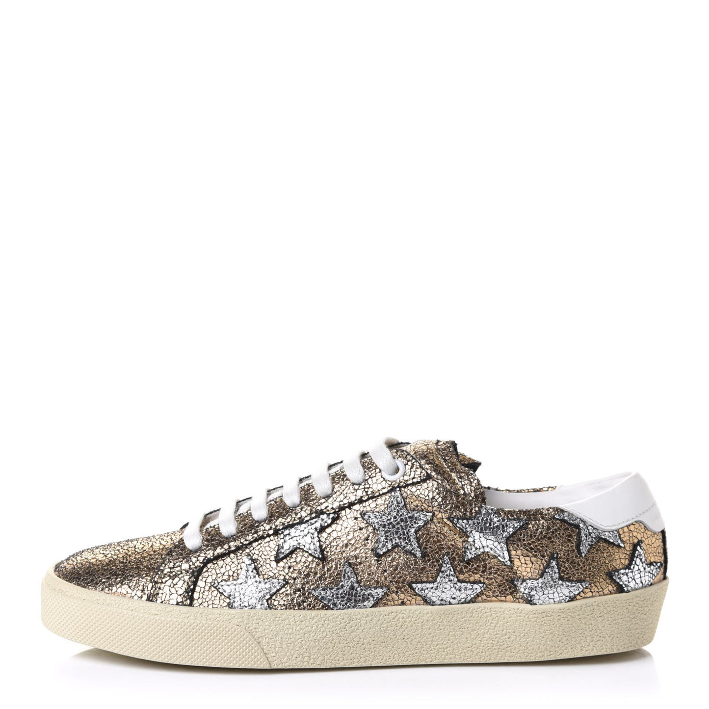 Metallic Calfskin Star Court Sneakers 36 Gold White