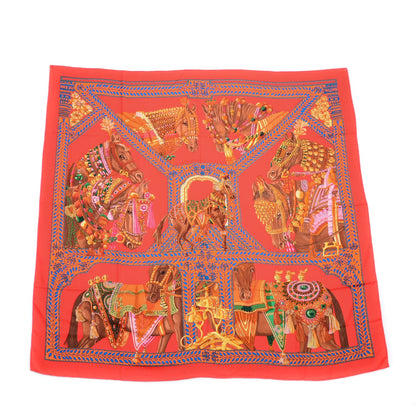 Hermes Cashmere Silk La Danse Du Cheval Marwari Shawl 140 Vermilion Marron Cobalt 3 of 6