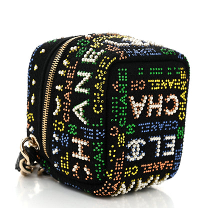 Chanel Tweed Pearl Studded Vanity Wrist Case With Chain Black Multicolor 9 of 11