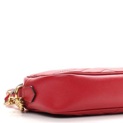 Gucci Calfskin Matelasse Mini GG Marmont Chain Shoulder Bag Hibiscus Red 11 of 12