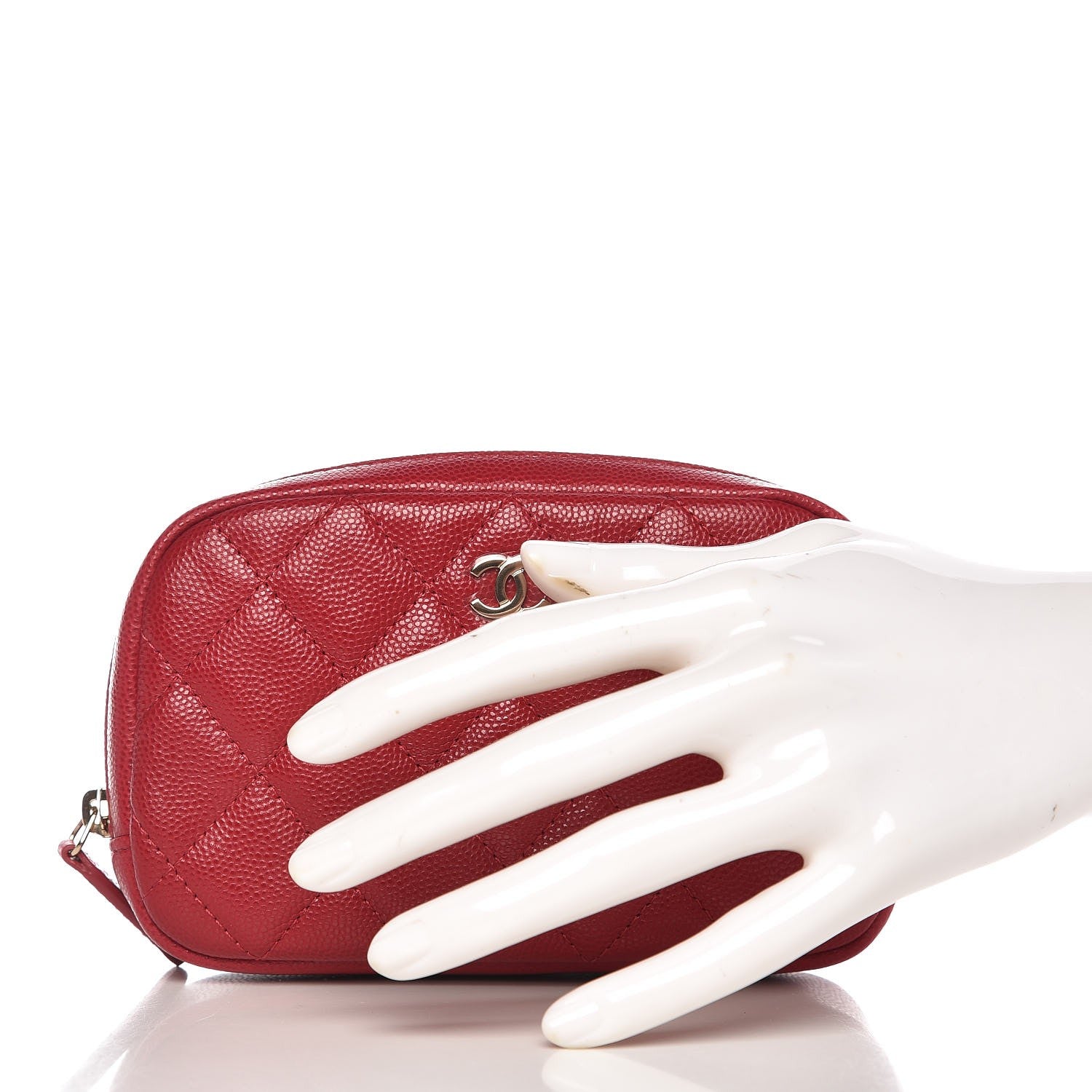 Chanel Caviar Quilted Small Curvy Pouch Cosmetic Case Dark Pink 2 of 8